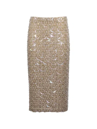 P.a.r.o.s.h Sequin Floral Midi Skirt In Brown