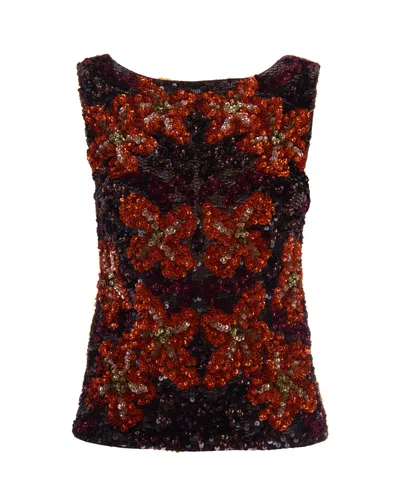 P.a.r.o.s.h Parosh Sequin Floral Sleeveless Top In Orange