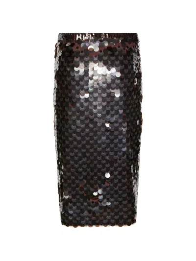 P.a.r.o.s.h Sequin Midi Skirt In Brown