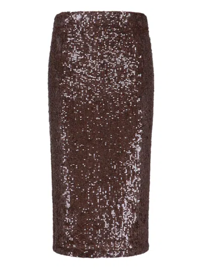 P.a.r.o.s.h Sequin Midi Skirt In Brown