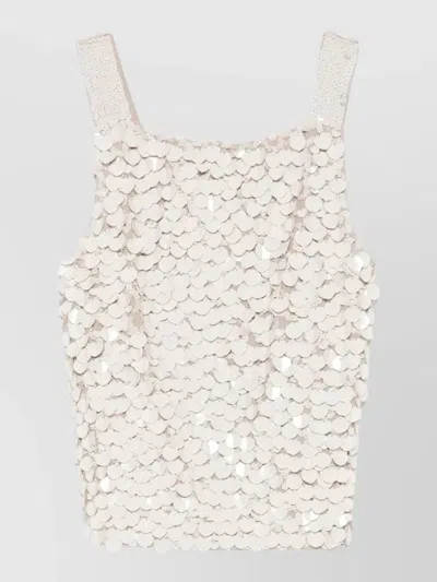 P.a.r.o.s.h Sequin Sleeveless Top Square Neckline Straps In White