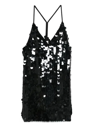 P.a.r.o.s.h Sequin Spaghetti-strap Dress In Black