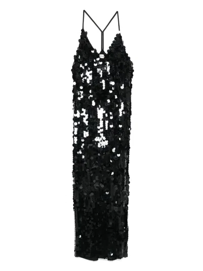 P.a.r.o.s.h Sequin Spaghetti-strap Dress In Black