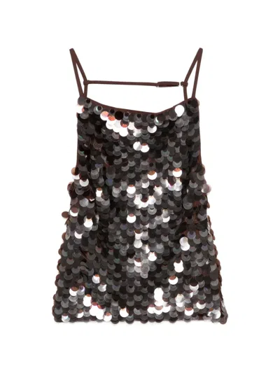 P.a.r.o.s.h Sequin Straps Top In Brown