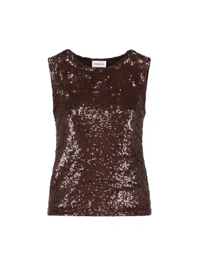 P.a.r.o.s.h Sleeveless Round Neck Top Sequin Shimmer In Brown