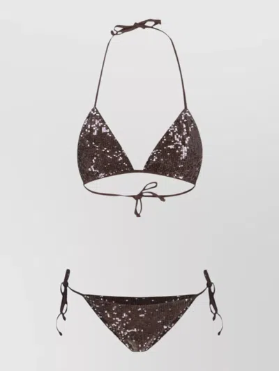 P.a.r.o.s.h Sequin Triangle Swim Top Halter Straps In Burgundy