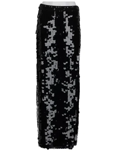 P.a.r.o.s.h Sequined Black Midi Skirt With Reflective Surface