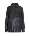 P.a.r.o.s.h Sequined Black Shirt With Classic Collar And Flap Pockets In Black