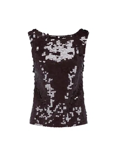 P.a.r.o.s.h Sequined Brown Sleeveless Top With Cut-out Detail In Black