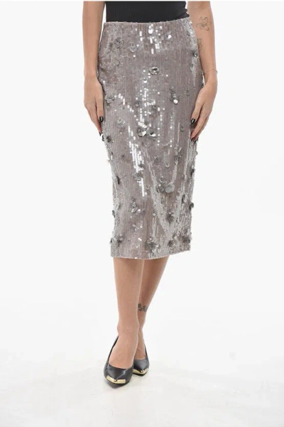 P.a.r.o.s.h Sequined Glow Midi Skirt In Silver