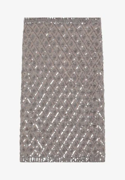 P.a.r.o.s.h Sequined Knee-length Skirt In Grey