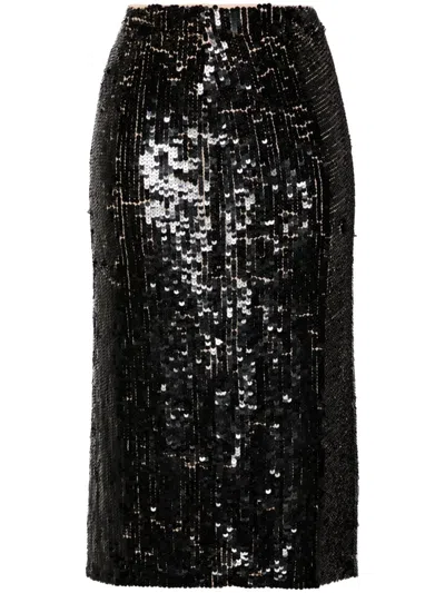 P.a.r.o.s.h . Dark Grey Midi Skirt With Micro Sequins In Beige