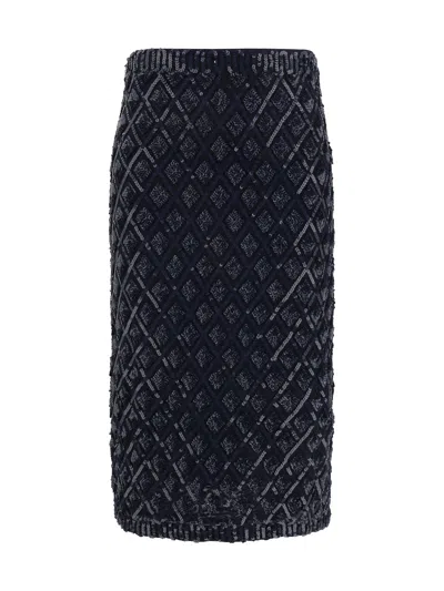 P.a.r.o.s.h Sequinned Midi Skirt In Blu