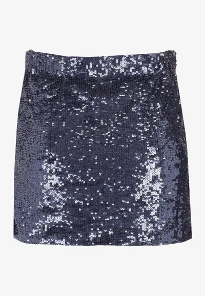 P.a.r.o.s.h Sequin Embellishment Straight Skirt Midi Length In Blue