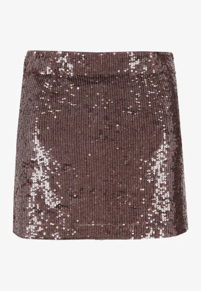P.a.r.o.s.h Sequined Mini Skirt In Brown
