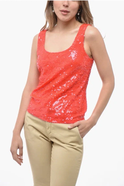 P.a.r.o.s.h Sequined Pheony Tank Top In Red