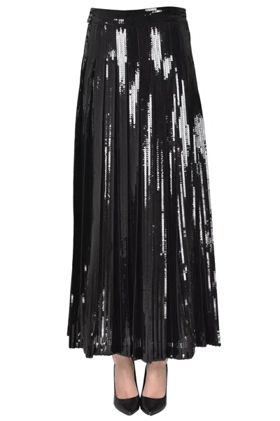 P.a.r.o.s.h Sequined Pleated Midi Skirt In Brown