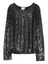 P.a.r.o.s.h Long Sleeve Round Neck Sequin Top In Black