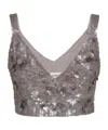 P.a.r.o.s.h Grey Sleeveless Crop Top With Straps In Sequined Fabric Woman In Gray