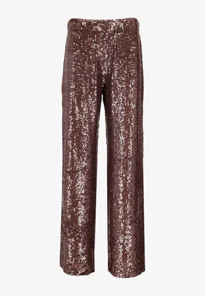 P.a.r.o.s.h Sequined Wide-leg Pants In Brown