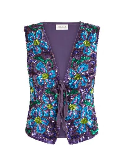 P.a.r.o.s.h Sequin-embellished Floral-embroidered Waistcoat In Blue