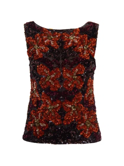 P.a.r.o.s.h Brown Multicolor Sequin Sleeveless Top In Black