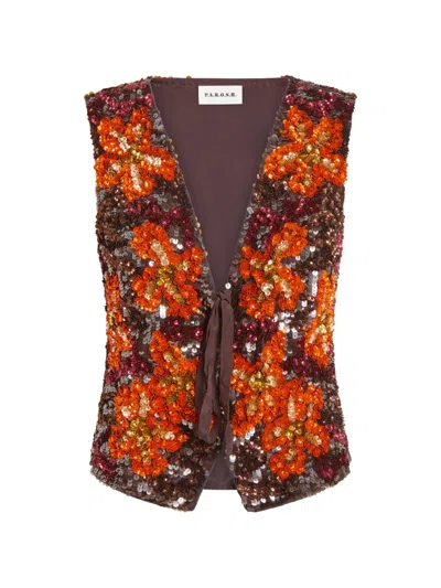 P.a.r.o.s.h Sequin-embellished Floral-pattern Waistcoat In Multi