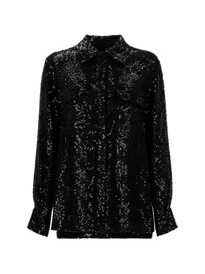 P.a.r.o.s.h Gadget Sequin Shirt Jacket Chest Pockets Long Sleeves In Black