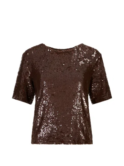 P.a.r.o.s.h Sequin-embellished Short-sleeve T-shirt In Brown