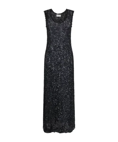 P.a.r.o.s.h Sequin-embellished Sleeveless Maxi Dress In Black
