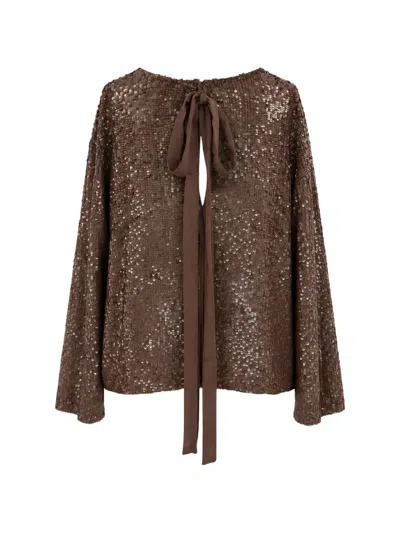 P.a.r.o.s.h Sequin-embellished Tie-fastening Blouse In Brown