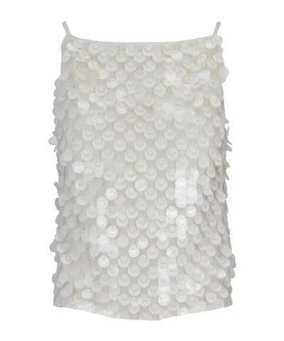 P.a.r.o.s.h Sleeveless Sequin Top Adjustable Straps In White