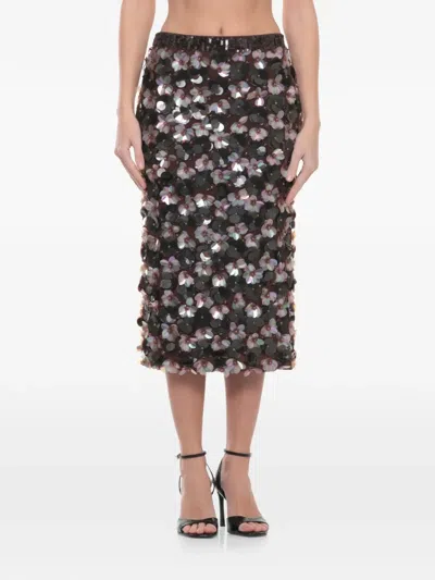 P.a.r.o.s.h Sequin-flowers Skirt In Black