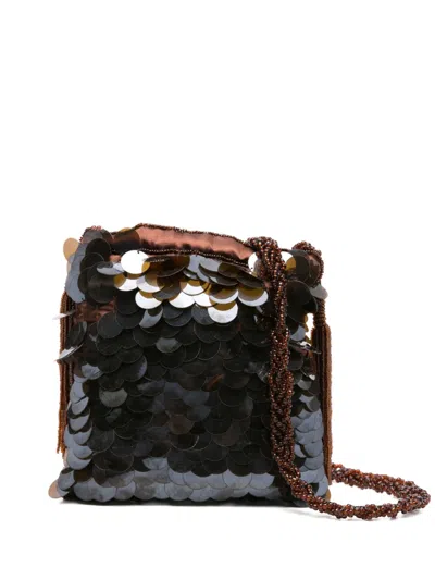 P.a.r.o.s.h Sequinned Beaded Cross Body Bag In Brown