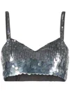 P.a.r.o.s.h Iridescent Sequin Mesh Cropped Top In Blau