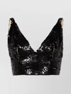 P.a.r.o.s.h Grand V-neck Sequined Cropped Top In Black