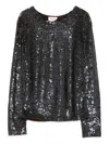P.a.r.o.s.h Long Sleeve Round Neck Sequin Top In Gray