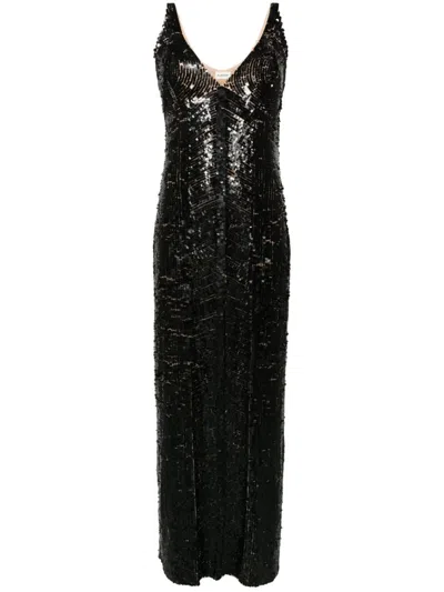 P.a.r.o.s.h Sequinned Maxi Dress In Black