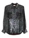 P.a.r.o.s.h Long Sleeve Top With Chest Pockets And Sequins In Silver