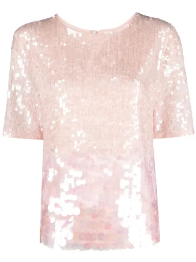 P.a.r.o.s.h Iridescent Sequin T-shirt In Pink