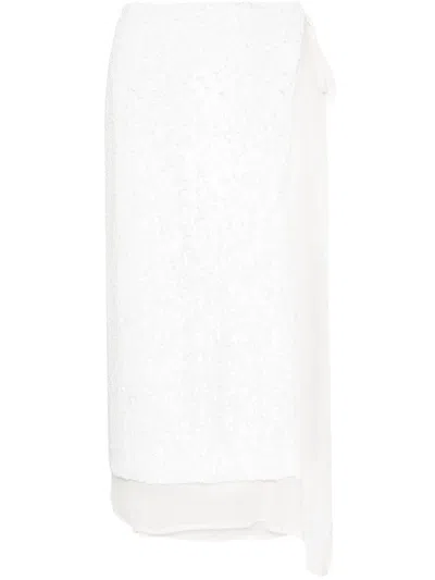 P.a.r.o.s.h Parosh Sequinned Wrap Midi Skirt In White