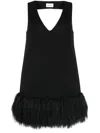 P.a.r.o.s.h Shearling Trim Sleeveless V-neck Minidress In Black