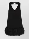 P.a.r.o.s.h Shearling Trim Sleeveless V-neck Minidress In Black