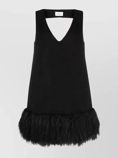 P.A.R.O.S.H SHEARLING TRIM SLEEVELESS V-NECK MINIDRESS