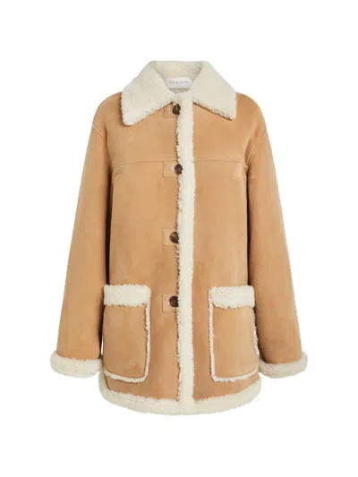 P.a.r.o.s.h Shearling-trim Button-up Coat In Nude