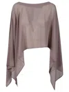 P.a.r.o.s.h Sheer Cropped Top With Asymmetrical Draped Sleeves In Brown