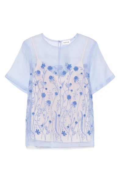 P.a.r.o.s.h . Sheer Floral Embroidered Overlay Blouse In Multi