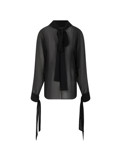 P.a.r.o.s.h Sheer Tie-cuff Blouse In Black