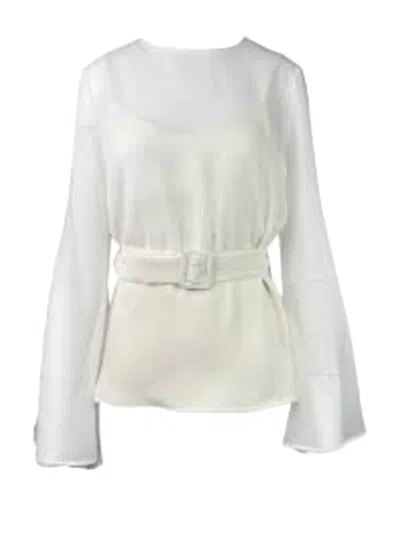 P.a.r.o.s.h Sheer White Blouse With Fitted Waist And Godet Detail