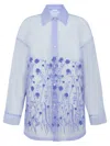 P.a.r.o.s.h Parosh Silk Organza Shirt With Tone-on-tone Flower Embroidery In Blue
